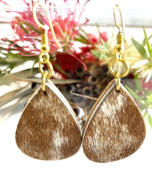 Picture of Tanzania Cowhide Tear drop Earrings Tan & White